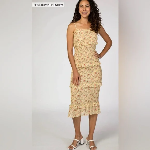 Pinkblush floral smocked bodycon midi dress nwot - Picture 4 of 14